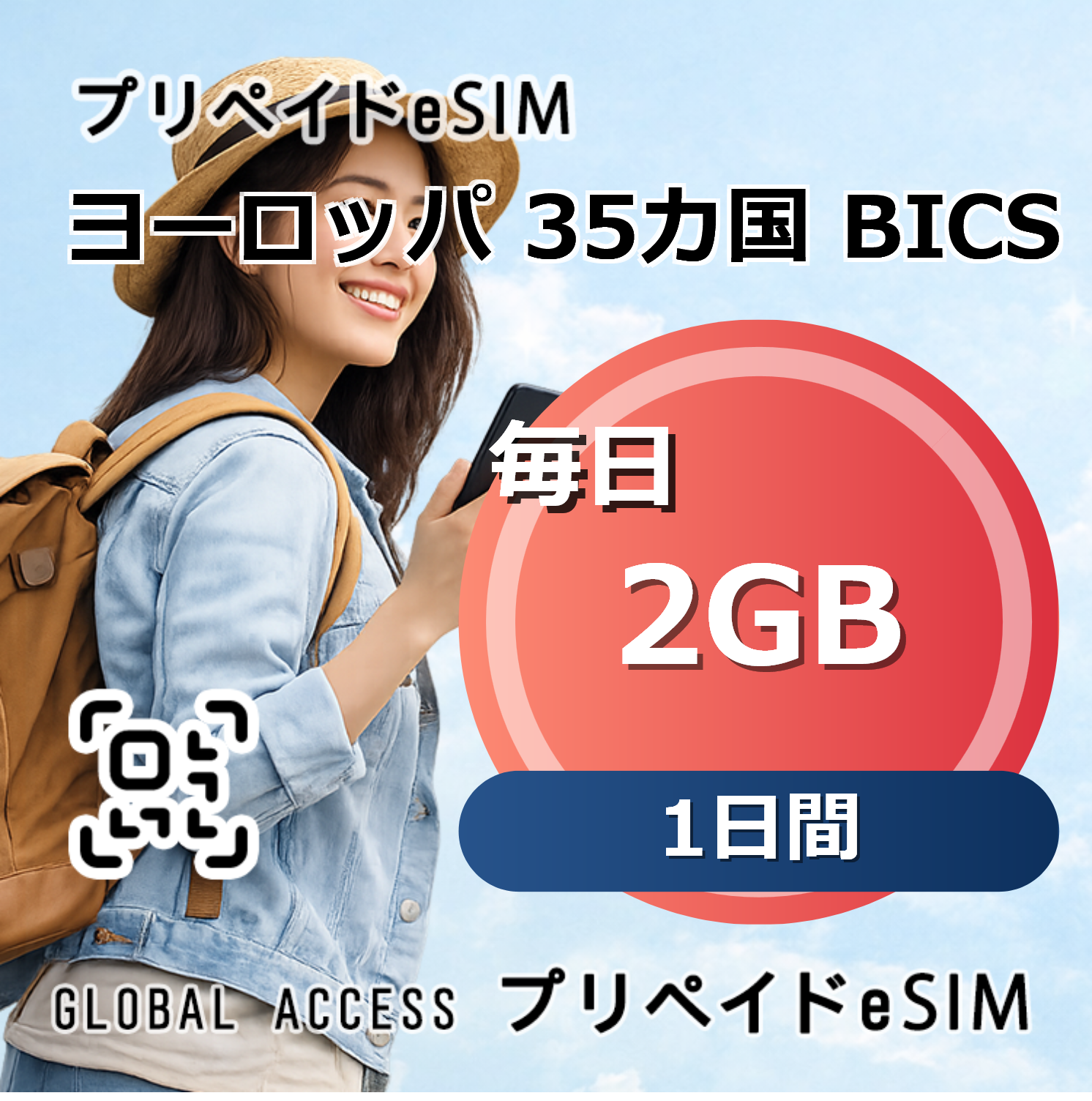 ヨーロッパ 35カ国 BICS 2GB 毎日 1日間