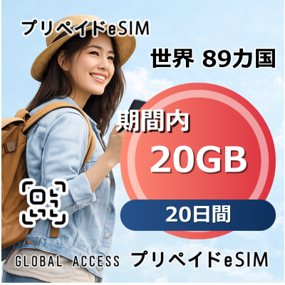 世界 89カ国 eSIM 20GB 20日間