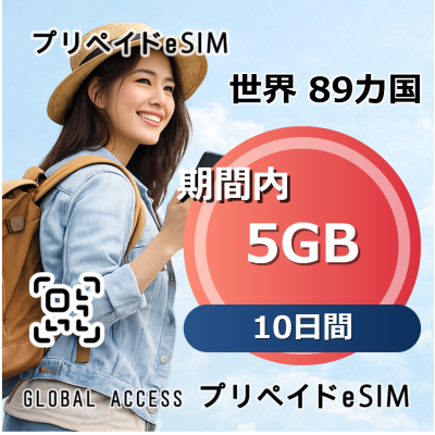 世界 89カ国 eSIM 5GB 10日間