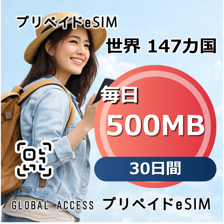 世界 147カ国 500MB 毎日 30日間