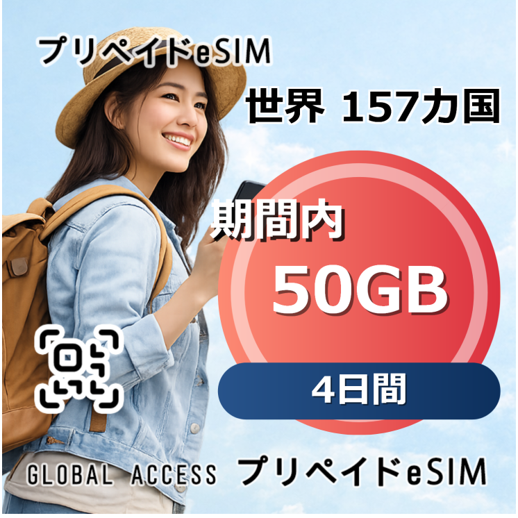 世界 159カ国 eSIM 50GB 4日間
