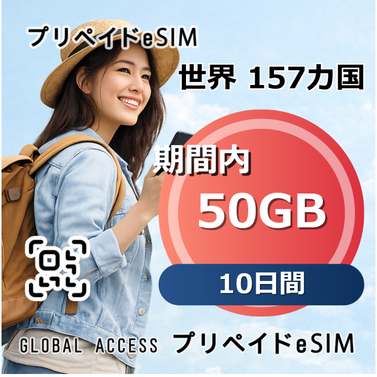 世界 159カ国 eSIM 50GB 10日間