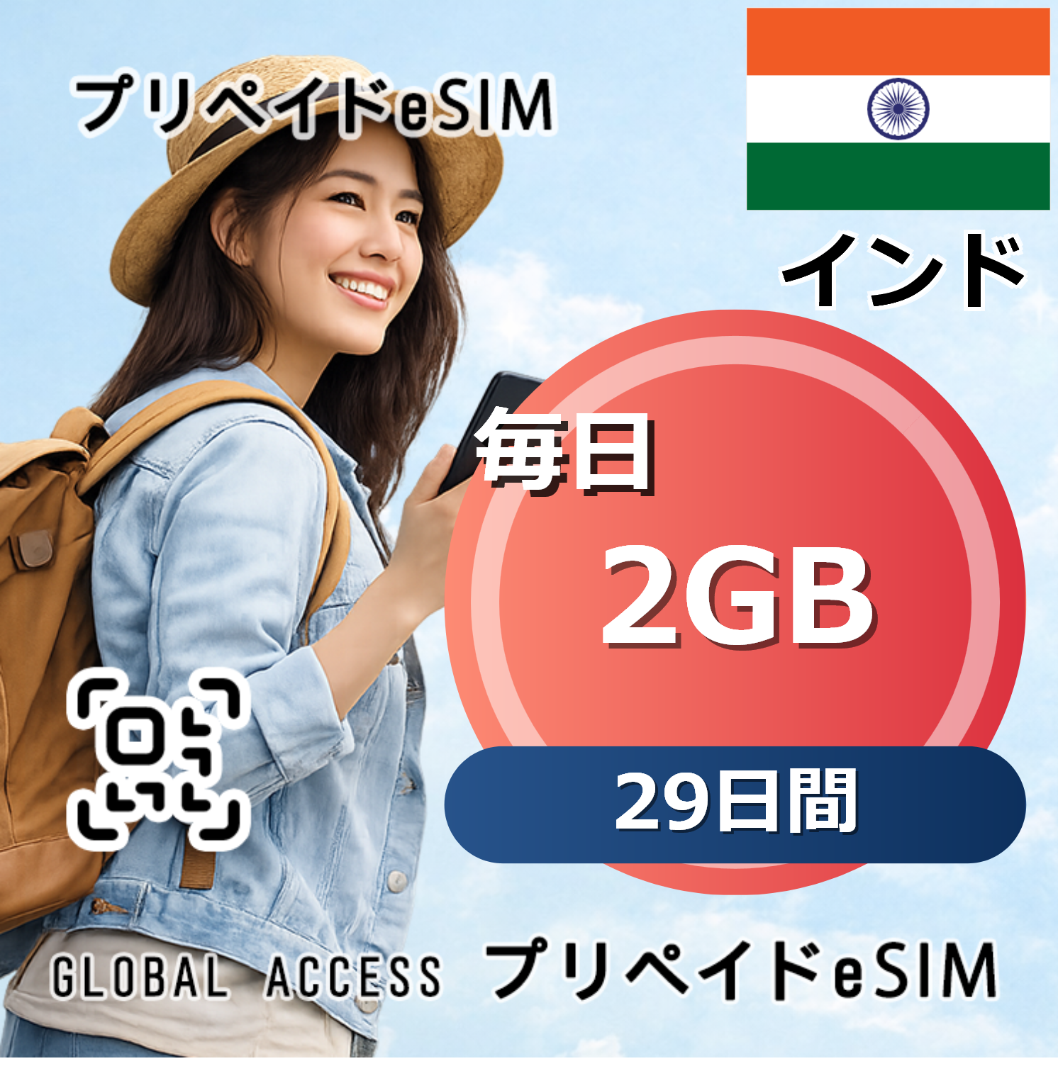 インド eSIM 2GB 毎日 29日間