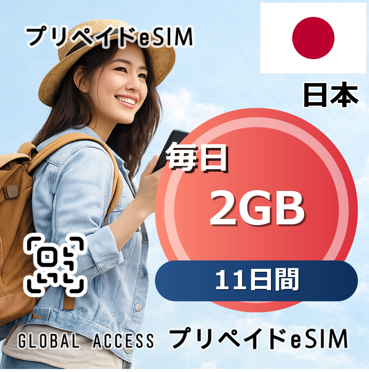 日本 eSIM 2GB 毎日 11日間