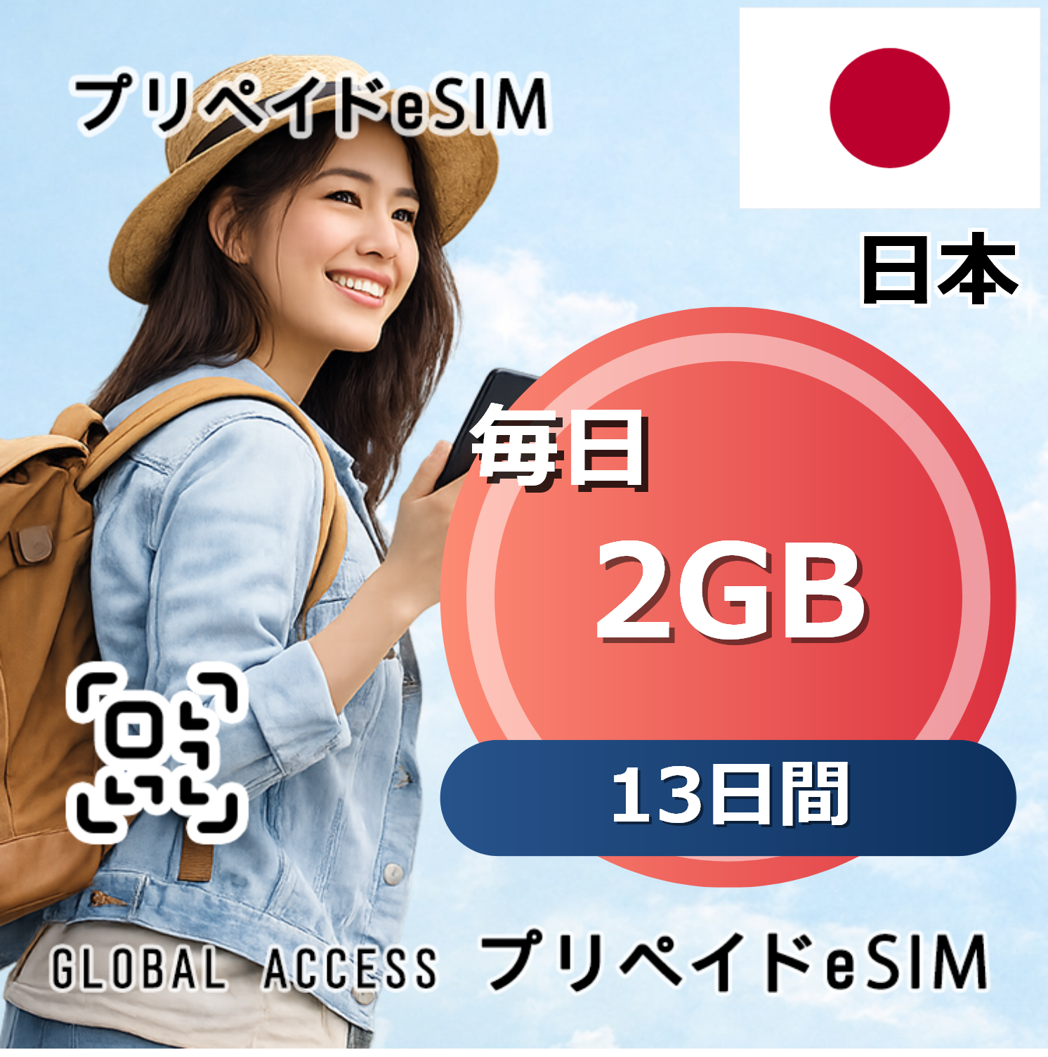 日本 eSIM 2GB 毎日 13日間