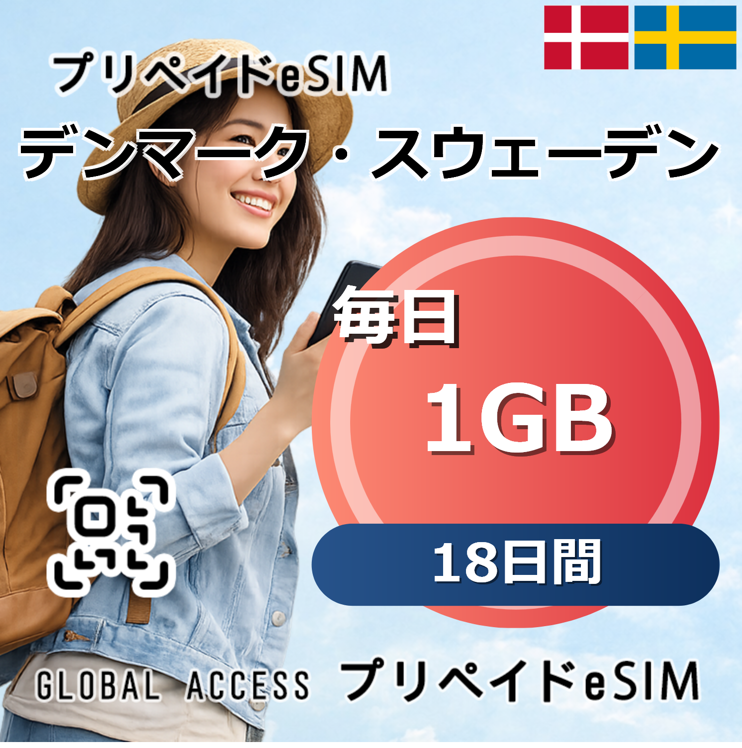 デンマーク・スウェーデン 1GB 毎日 18日間
