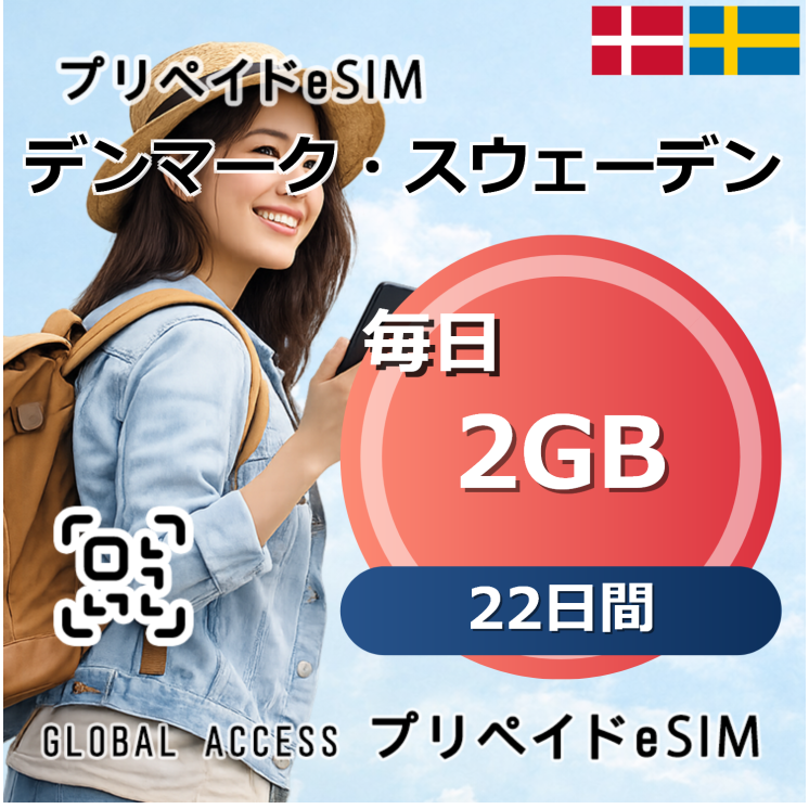 デンマーク・スウェーデン eSIM 2GB 毎日 22日間