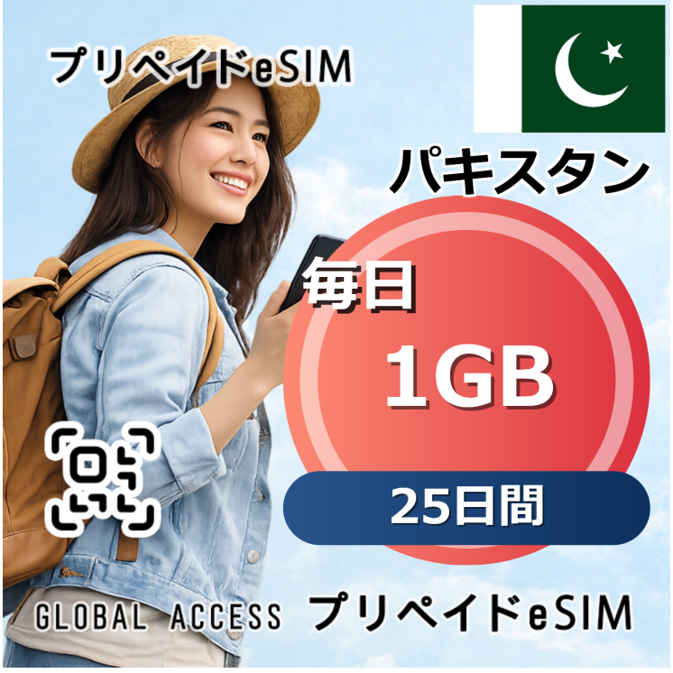 パキスタン 1GB 毎日 25日間