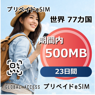 世界 77カ国 eSIM 500MB 23日間