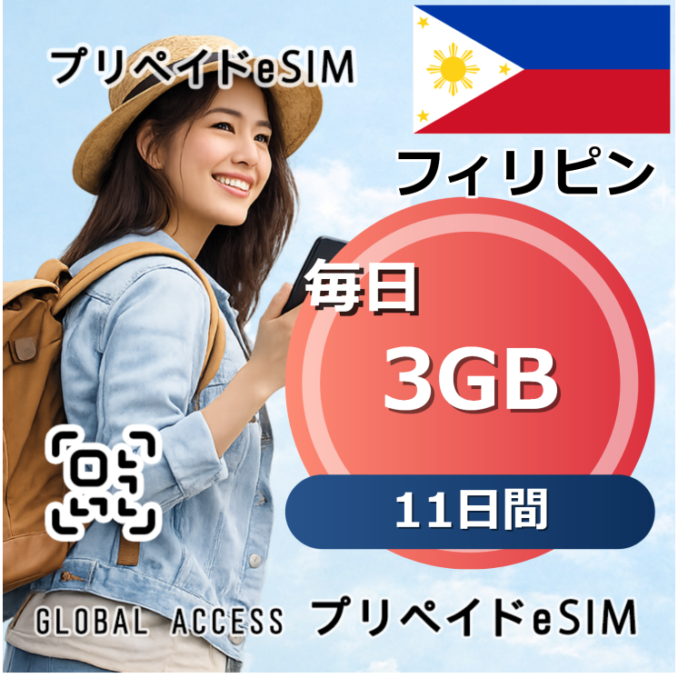 フィリピン eSIM 3GB 毎日 11日間