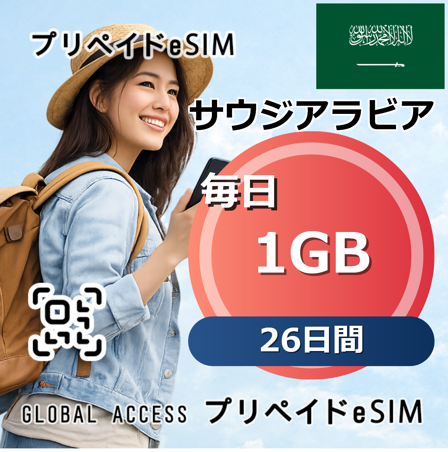サウジアラビア eSIM 1GB 毎日 26日間