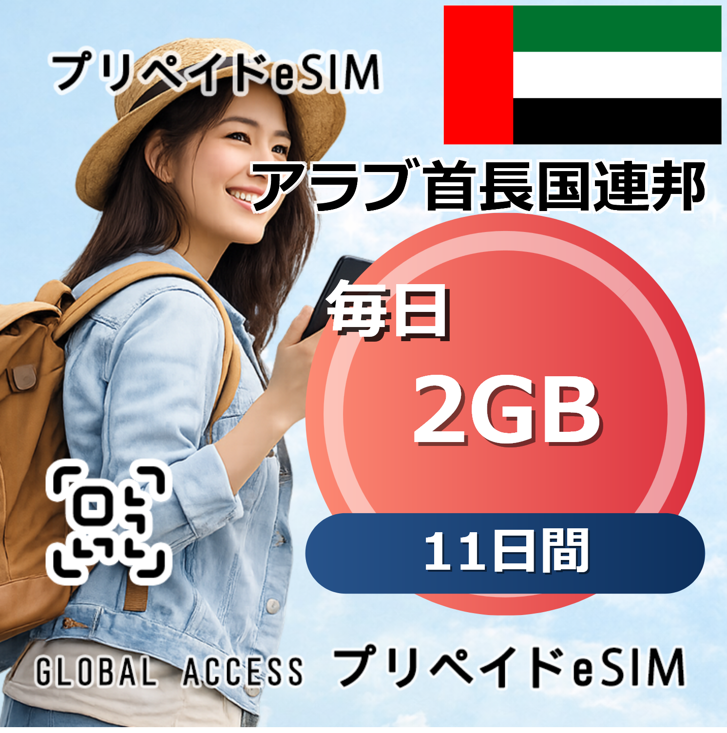 アラブ首長国連邦 eSIM 2GB 毎日 11日間