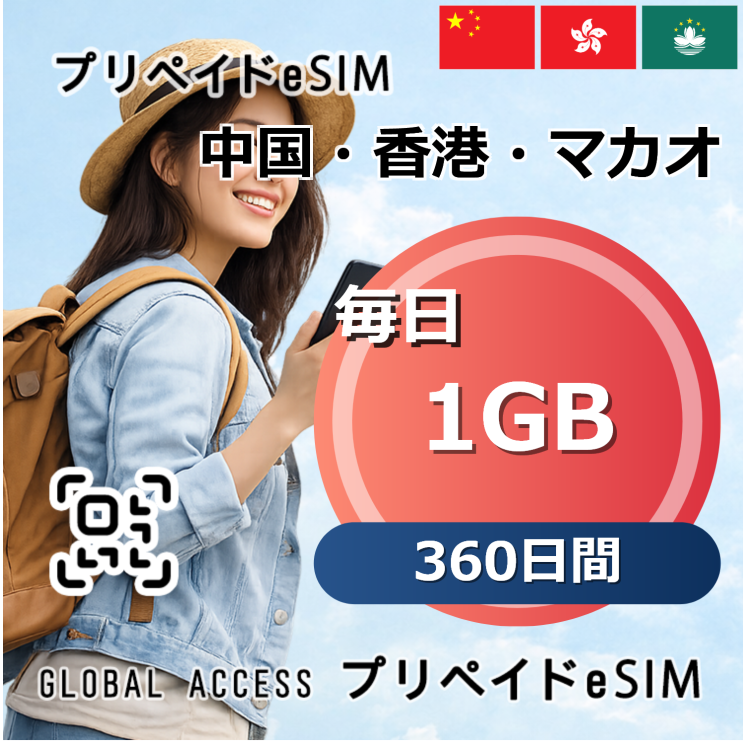 中国・香港・マカオ 1GB 毎日 360日間