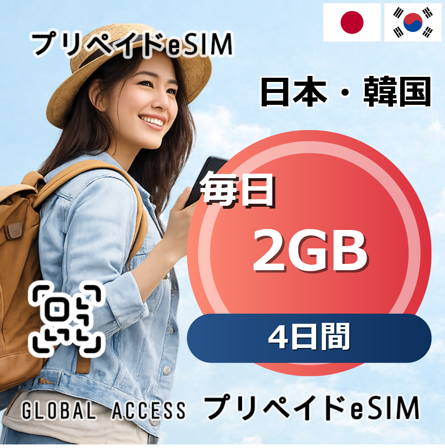 日本・韓国 2GB 毎日 4日間