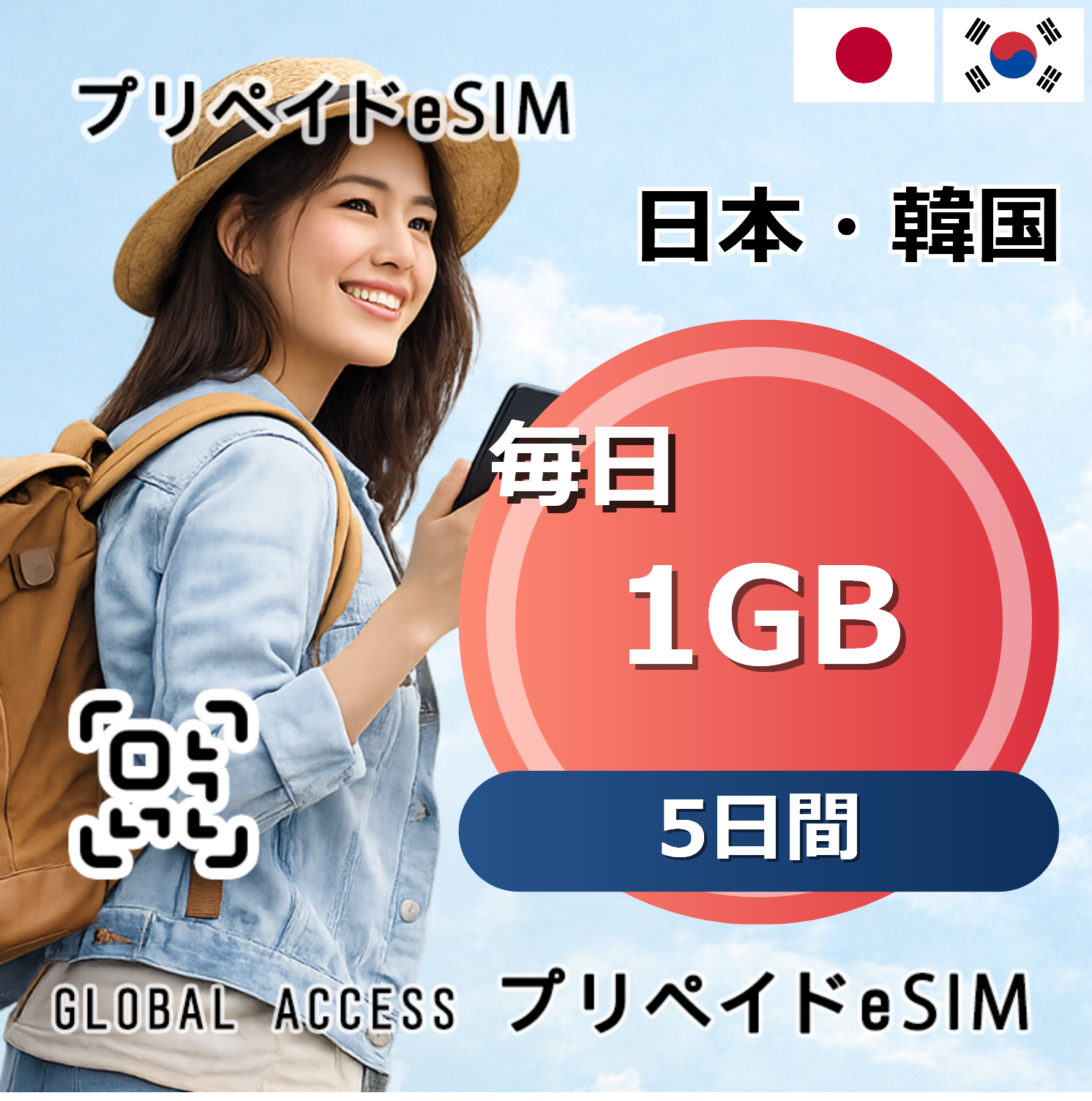 日本・韓国 1GB 毎日 5日間