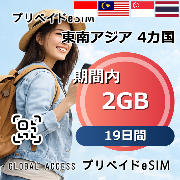 東南アジア 4カ国 eSIM 2GB 19日間