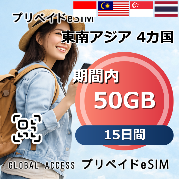 東南アジア 4カ国 eSIM 50GB 15日間
