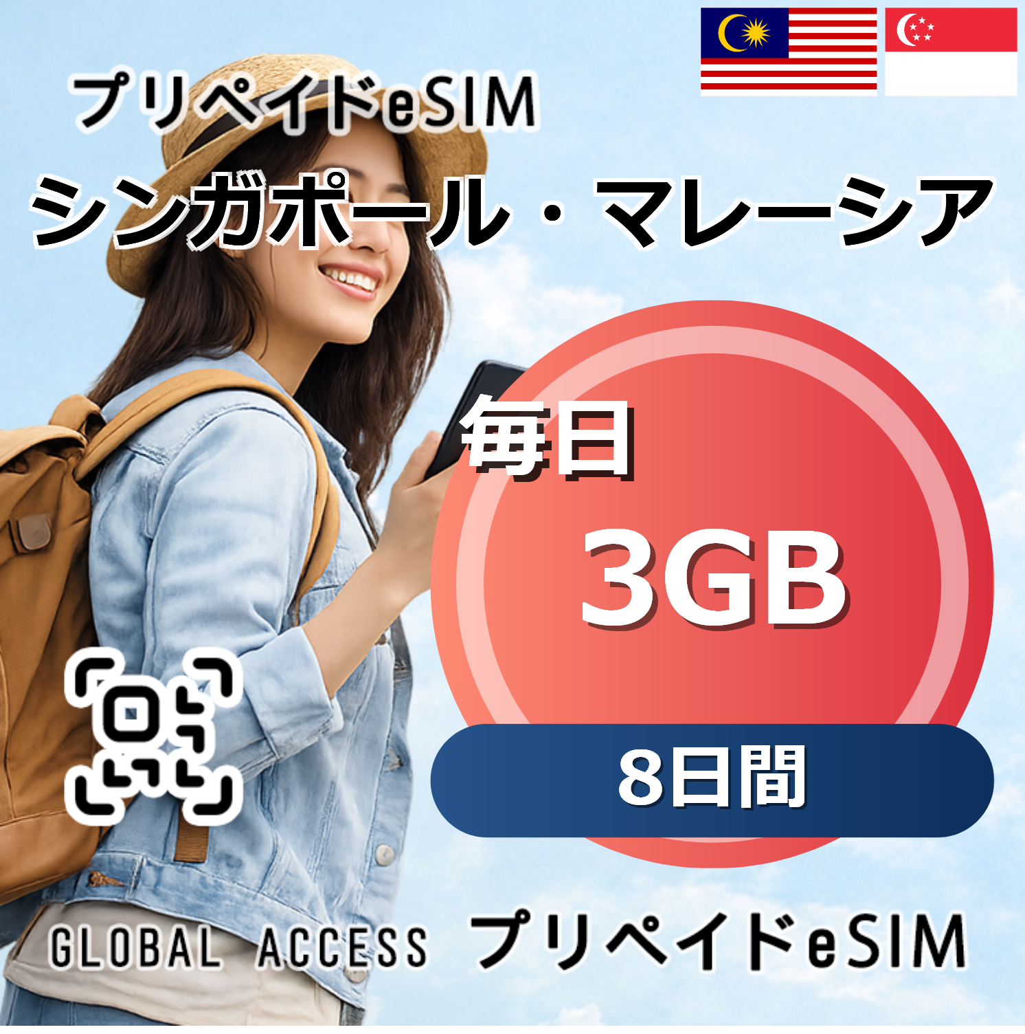 シンガポール・マレーシア eSIM 3GB 毎日 8日間