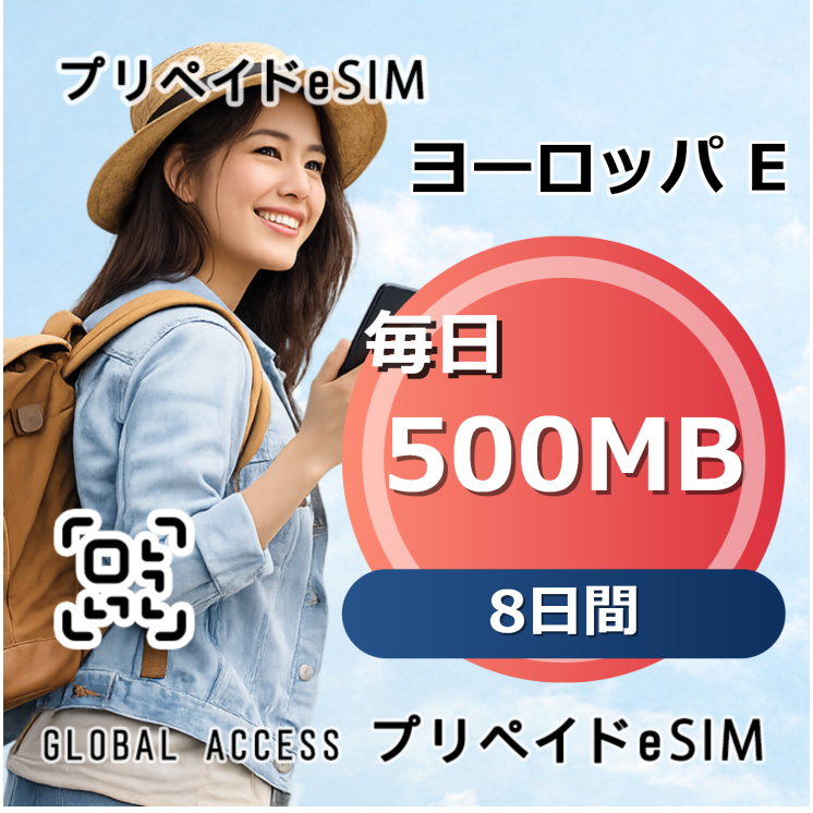 ヨーロッパ E 500MB 毎日 8日間