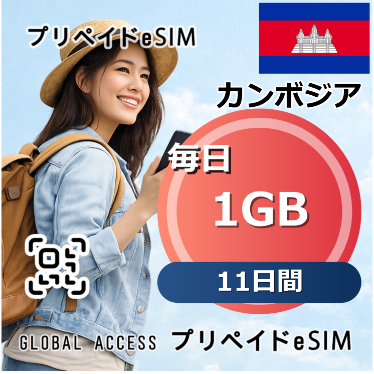 カンボジア eSIM 1GB 毎日 11日間