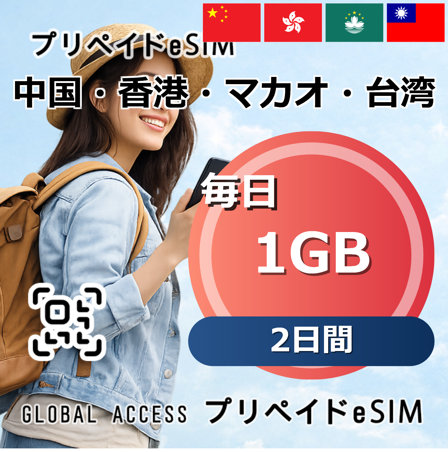 中国・香港・マカオ・台湾 1GB 毎日 2日間