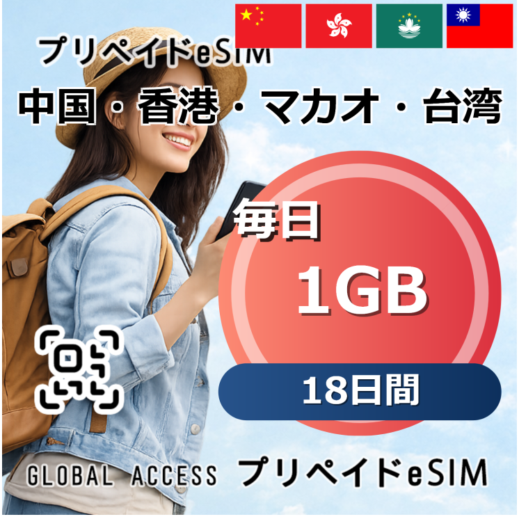 中国・香港・マカオ・台湾 1GB 毎日 18日間