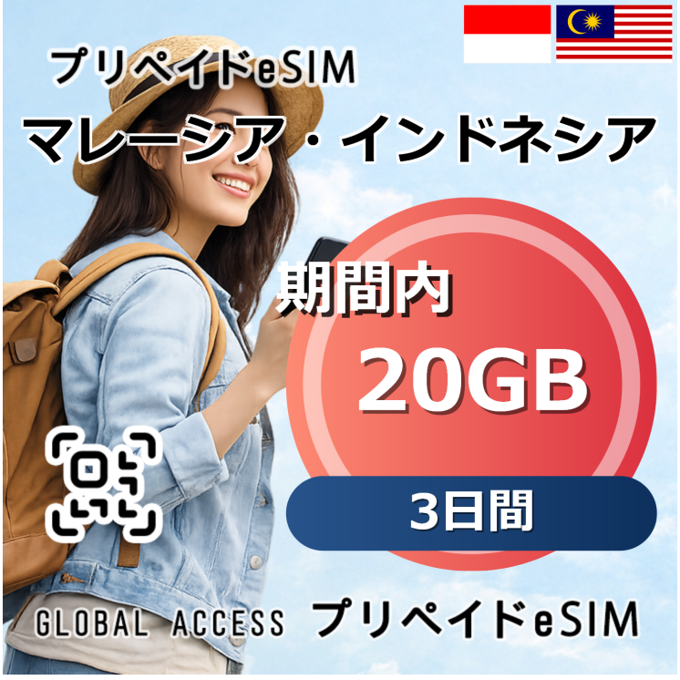 マレーシア・インドネシア eSIM 20GB 3日間