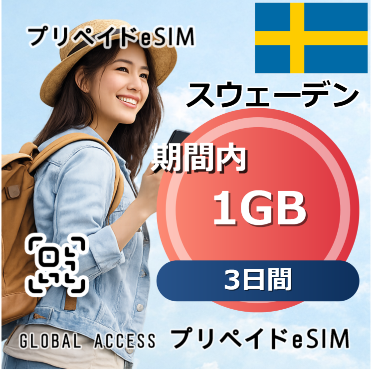 スウェーデン 1GB 3日間