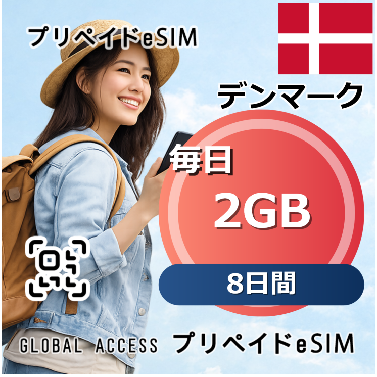 デンマーク eSIM 2GB 毎日 8日間