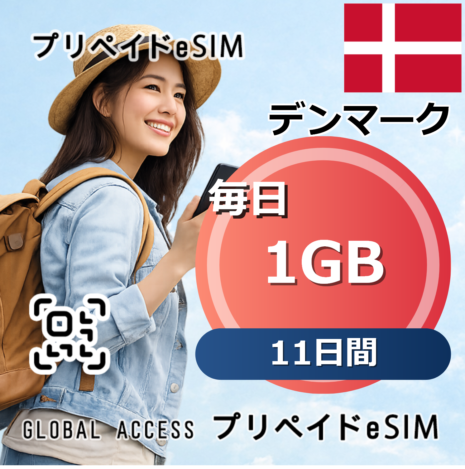デンマーク eSIM 1GB 毎日 11日間