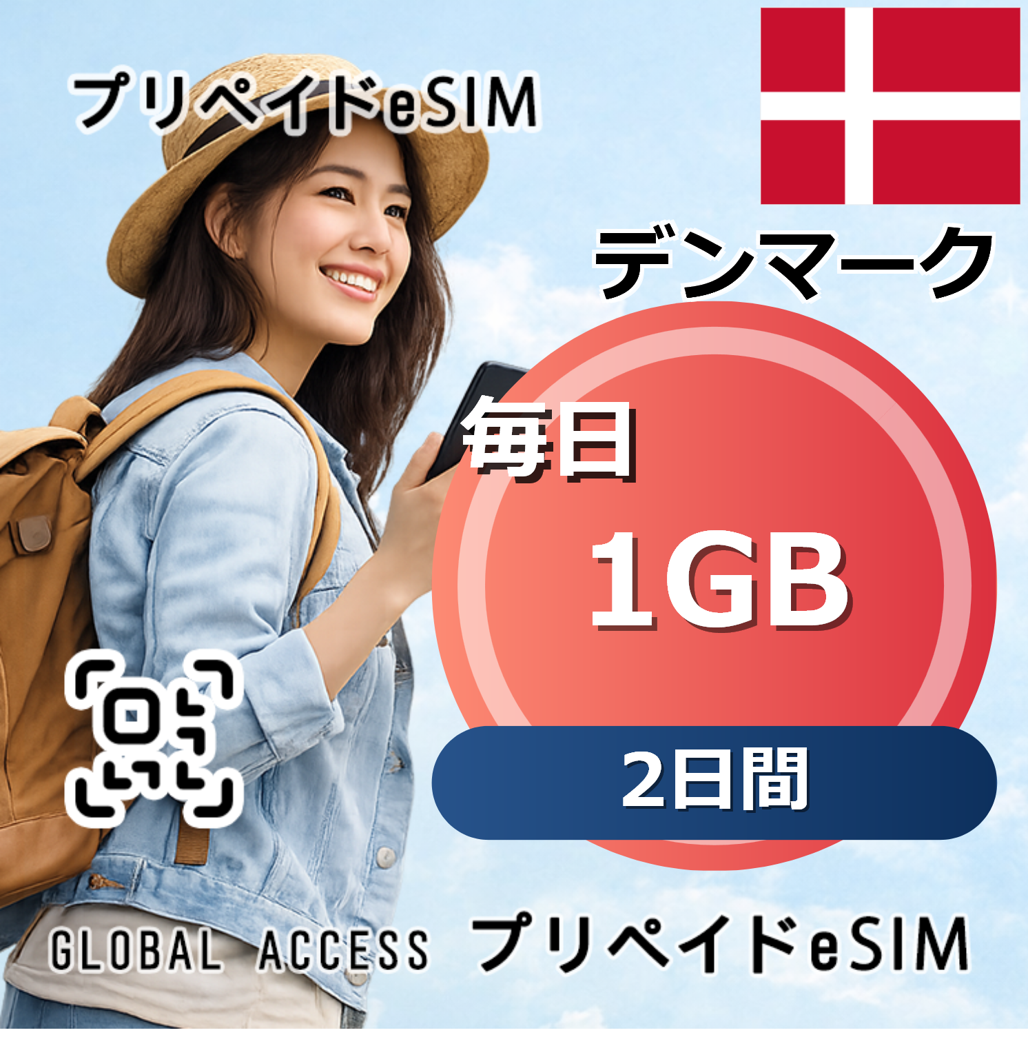 デンマーク eSIM 1GB 毎日 2日間