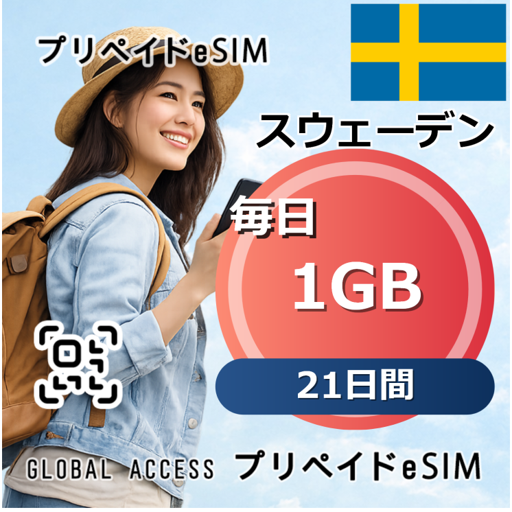 スウェーデン eSIM 1GB 毎日 21日間