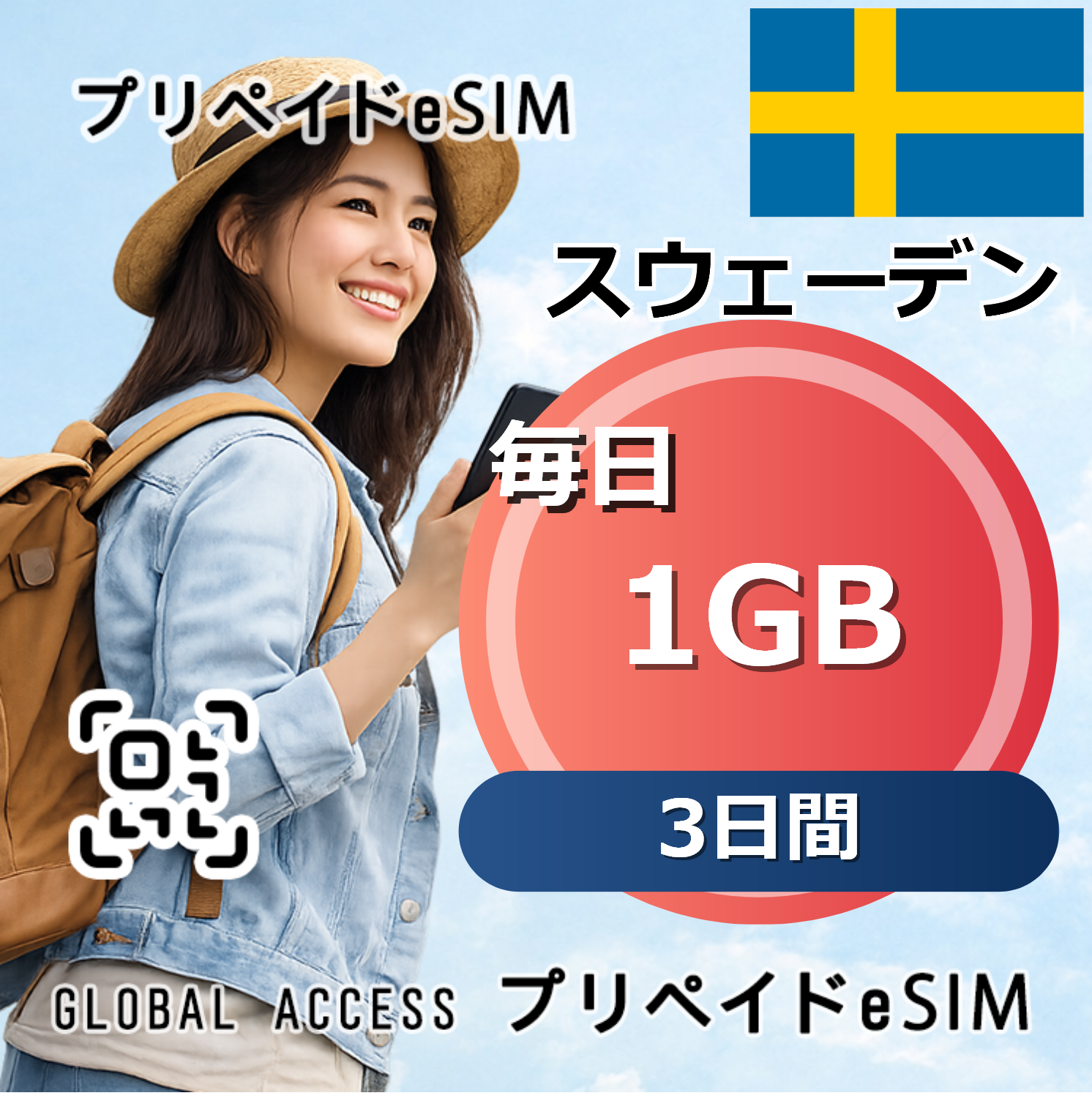 スウェーデン eSIM 1GB 毎日 3日間