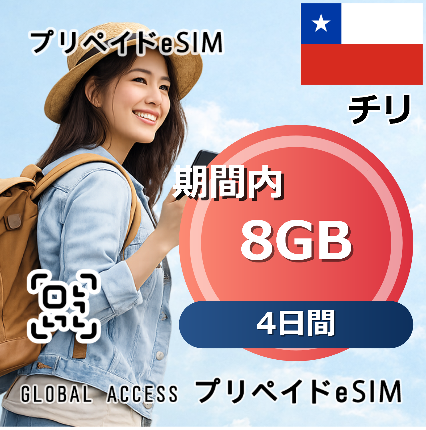 チリ 8GB 4日間