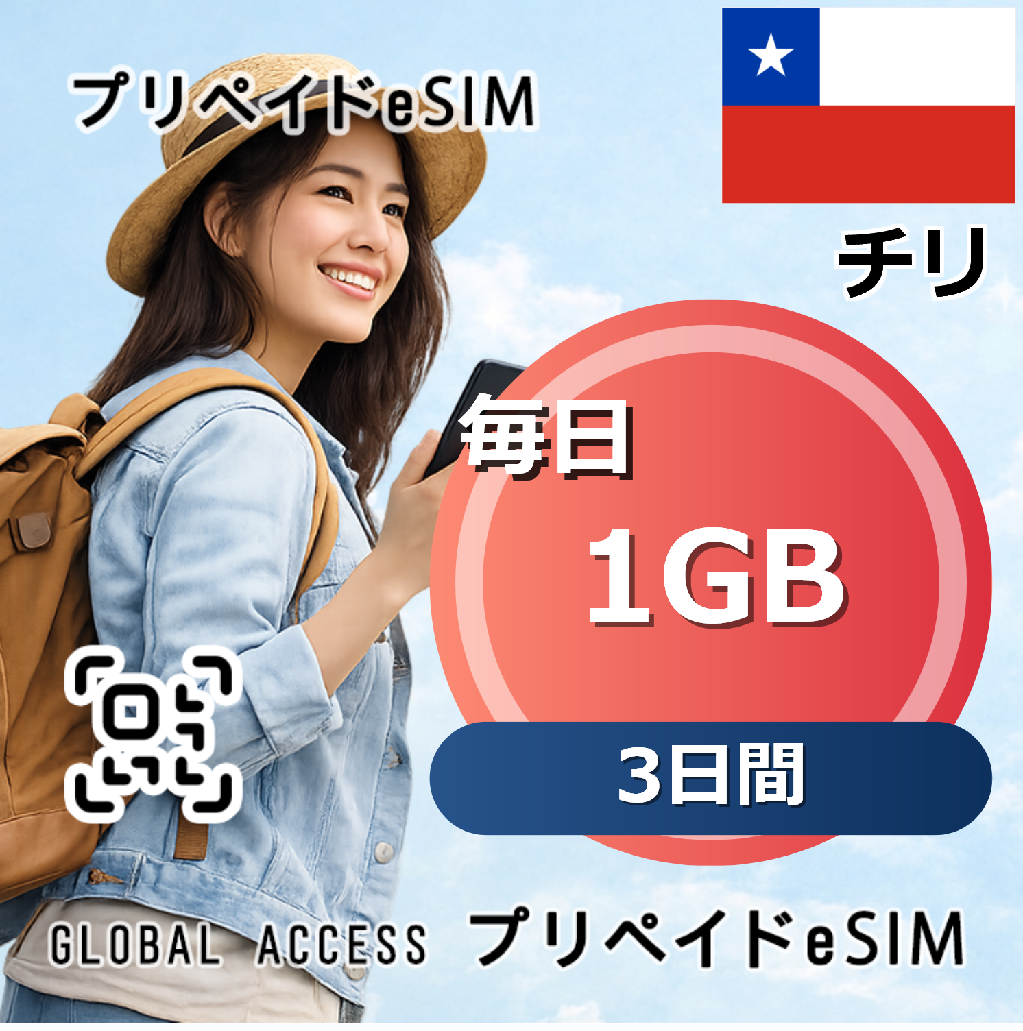 チリ 1GB 毎日 3日間