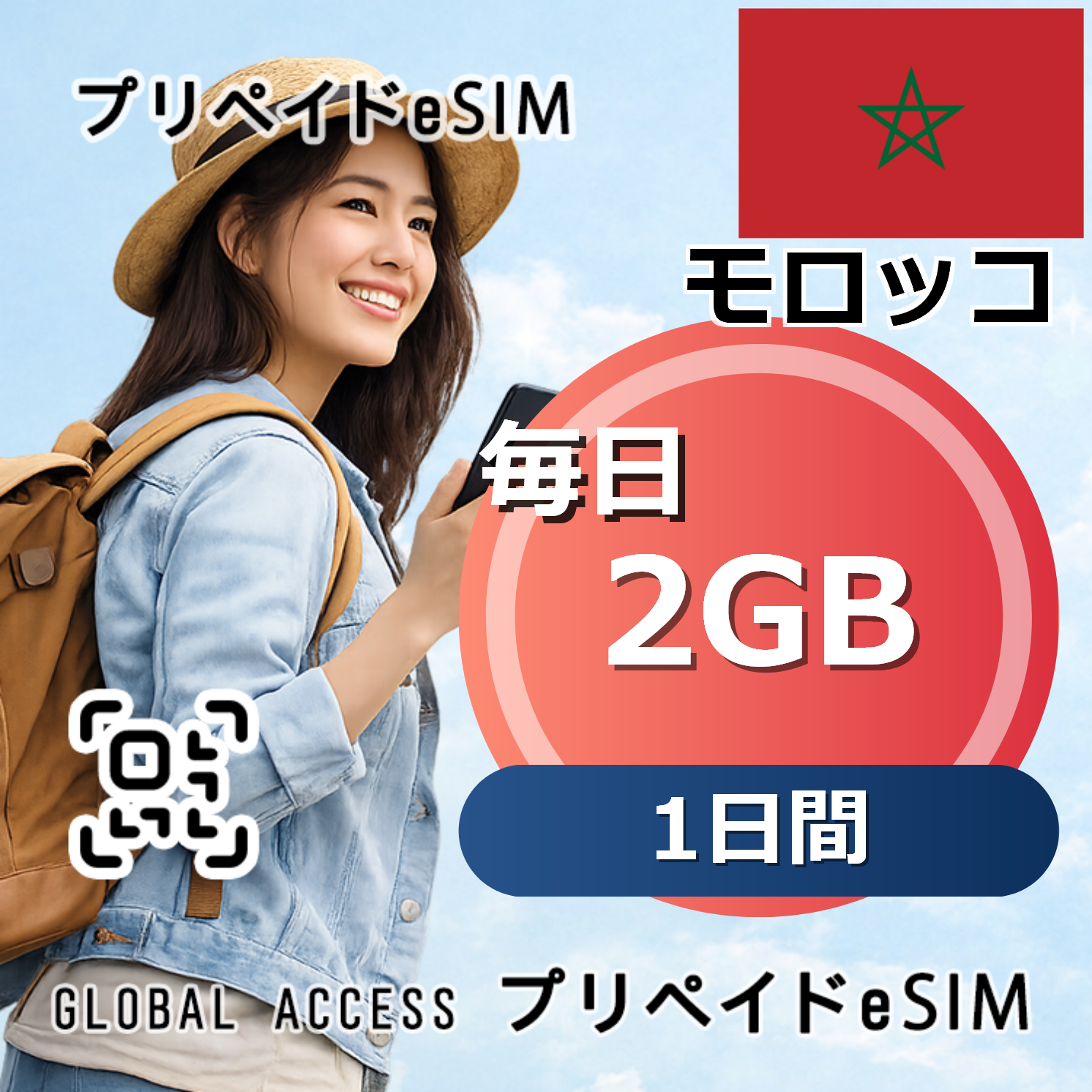 モロッコ eSIM 2GB 毎日 1日間