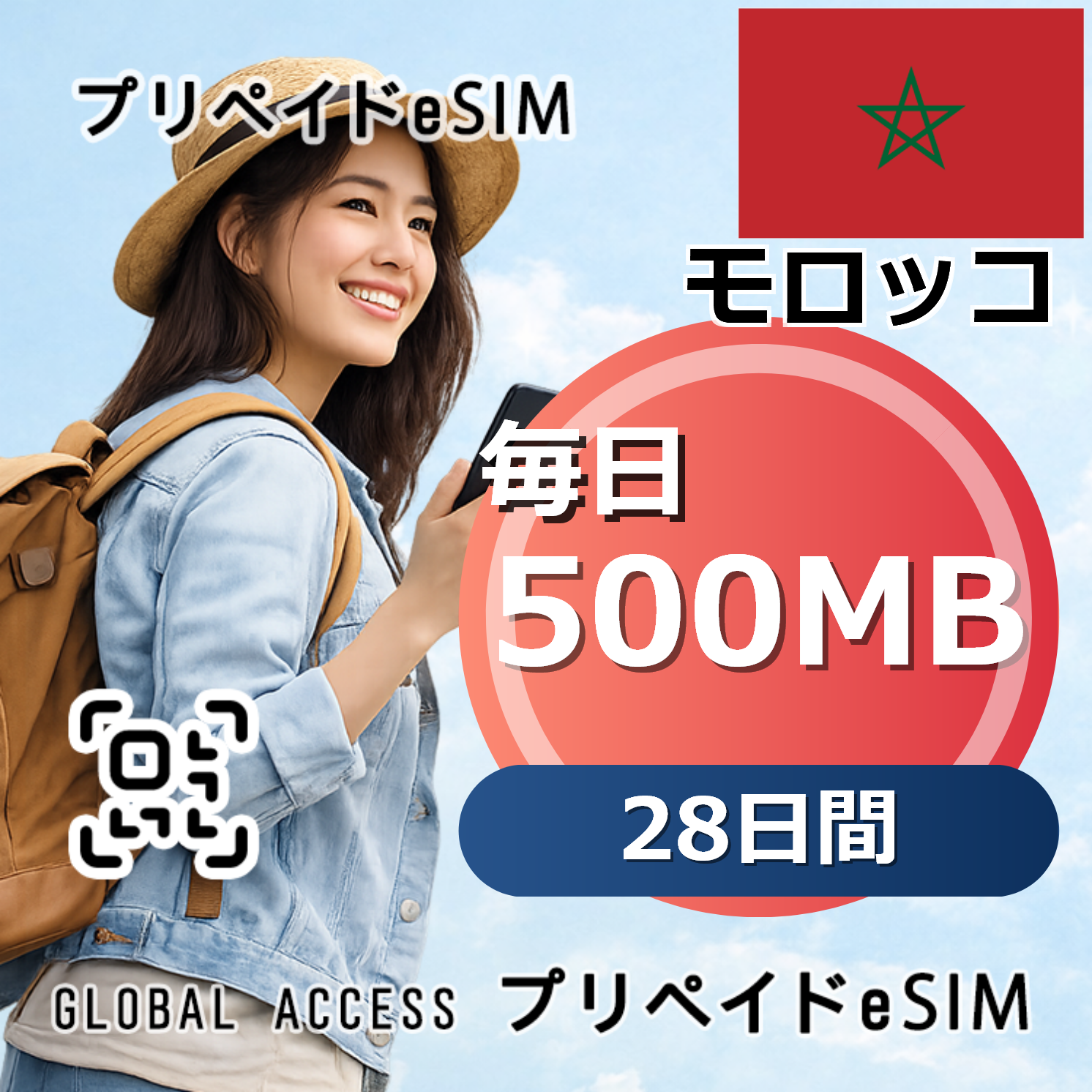 モロッコ eSIM 500MB 毎日 28日間