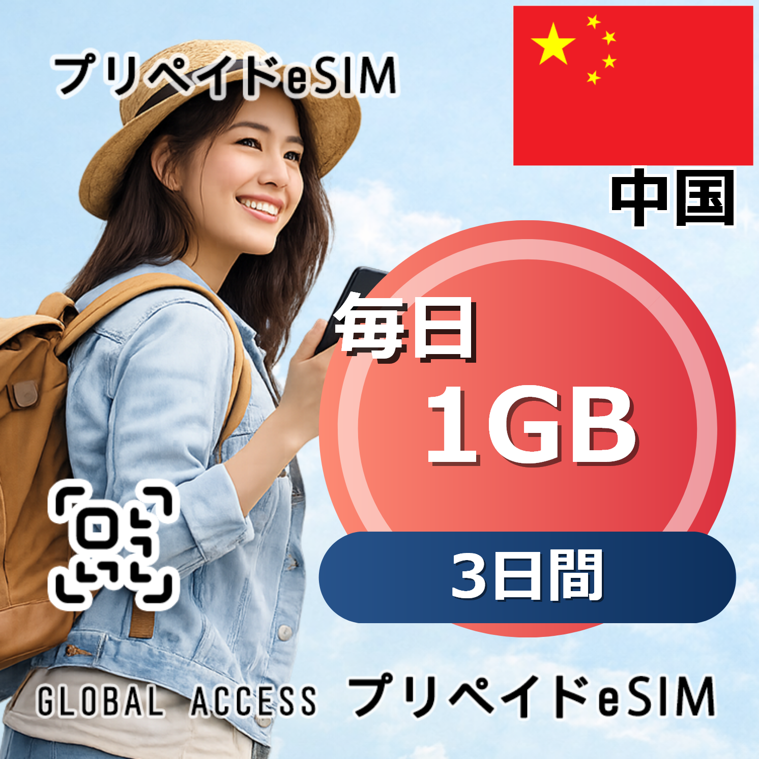 中国 eSIM 1GB 毎日 3日間