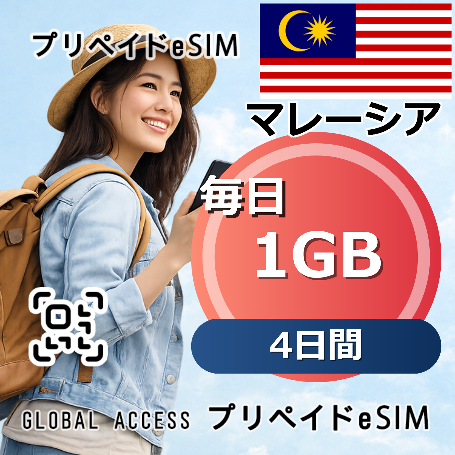 マレーシア eSIM 1GB 毎日 4日間