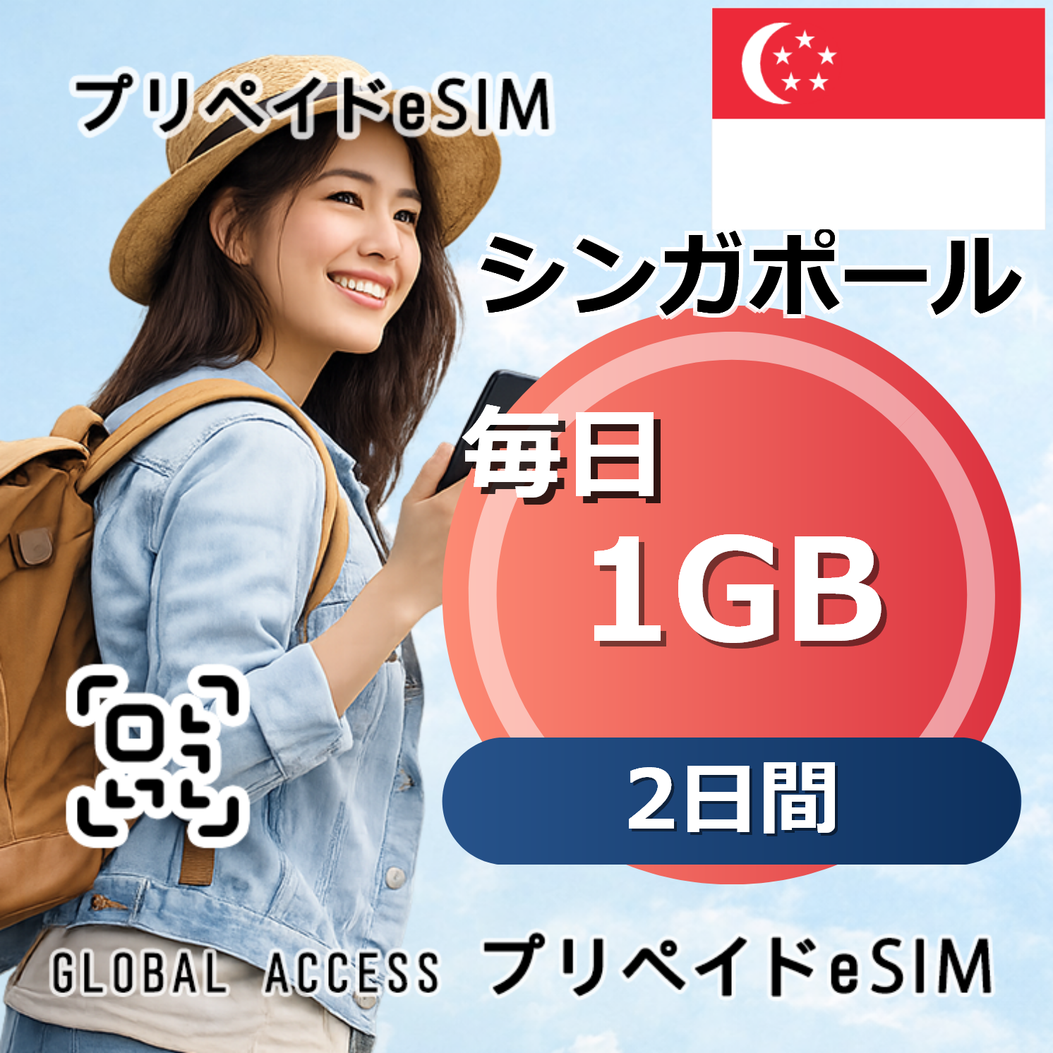シンガポール eSIM 1GB 毎日 2日間
