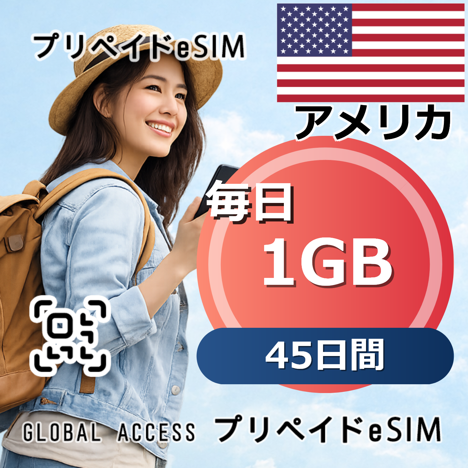 アメリカ eSIM 1GB 毎日 45日間