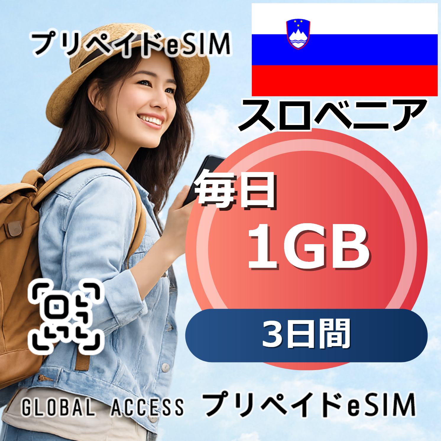 スロベニア eSIM 1GB 毎日 3日間