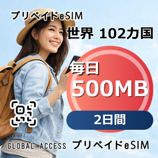 世界 102カ国 eSIM 500MB 毎日 2日間